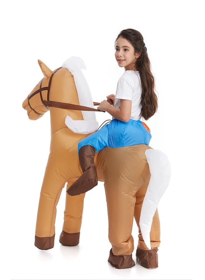HSCTEK Inflatable Horse Costume Kids Girls Boys, Blow Up Ride On Horse Cosplay Toddler Child, Inflatable Cowboy Cowgirl Halloween Costume Children Brown - Image 3